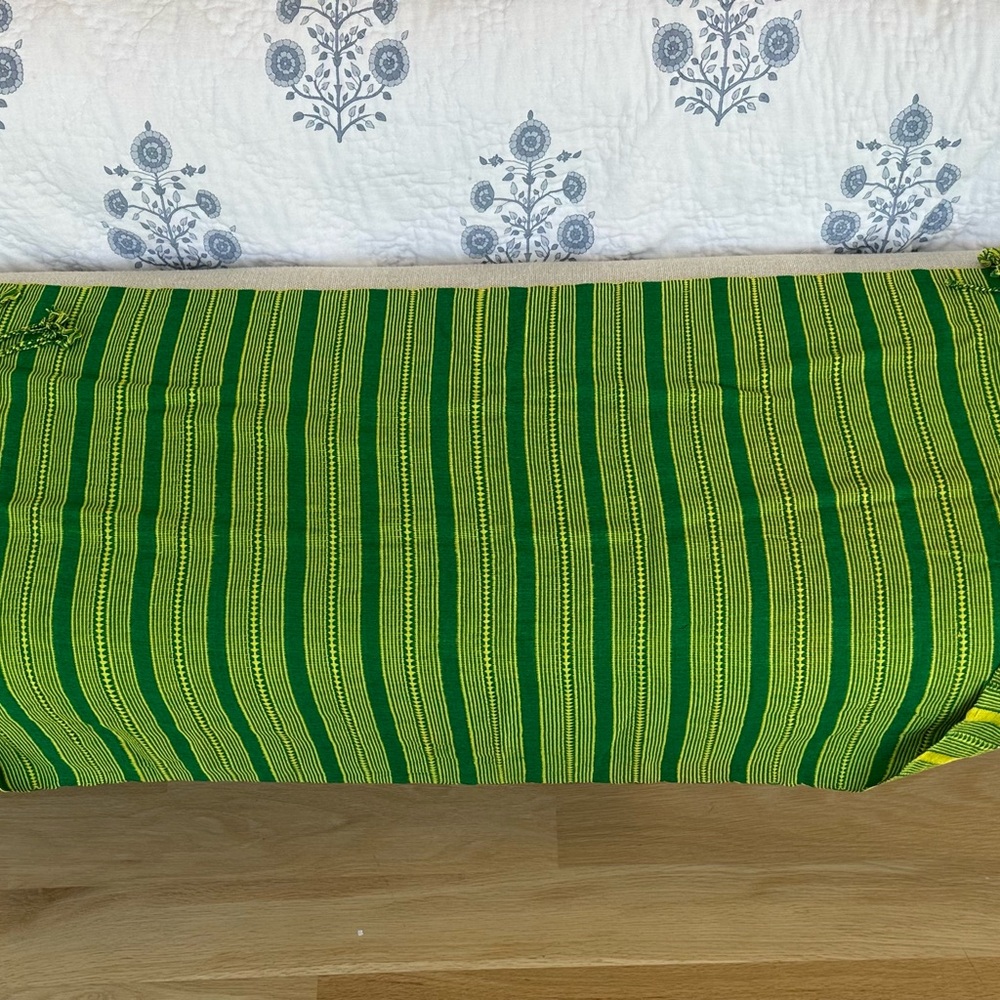 Handwoven Guatemalan Scarf vibrant green & lime green. One of a kind.  62 x 20”
